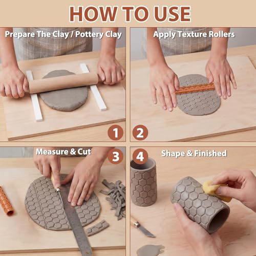 20 Pcs Clay Texture Rollers Set, 3D-Printed Clay Pottery Tools - size: 5 Inch