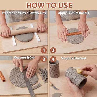 20 Pcs Clay Texture Rollers Set, 3D-Printed Clay Pottery Tools - size: 5 Inch