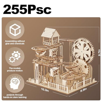 3D Wooden Puzzle Assembly, Marble Run Track Set, Adult DIY Construction Kit, Brain-Teasing Mechanical Gear Model, Suitable for Ages 14+ and Above, A Festive Gift