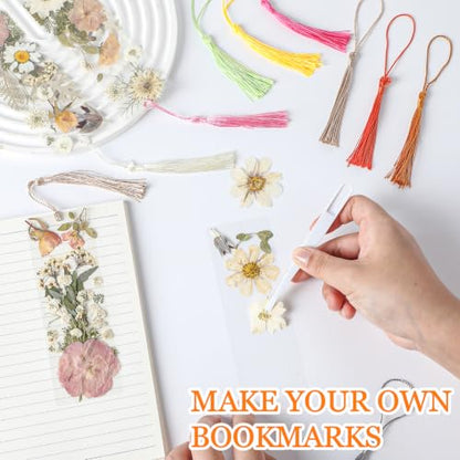 20 Sets Dried Flower Bookmark Making Kit Transparent Bookmark DIY Projects Craft Gift Bulk PET Sticker with Color Tassels and Tweezer for Classroom Activities Reading Award and Book Lovers (Boho) - style: Boho