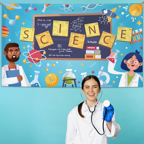 AIBIIN Science Birthday Party Backdrop, Chemical Experiments Lab Mad Scientist Equipment Background Banner for Kids Chemistry Science Party Decor, 6 x 3.6ft - size: 6x3.6ft