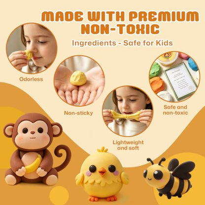 Air Dry Clay- Ultra Light Modeling Clay Set with 6 Shareable Jars & 48 Color Refill Packs, 12 Molds, 3 Tools No-Mess Magic Clay Arts and Crafts Gift Toddlers