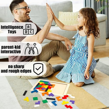3 otters Wooden Blocks Puzzle 2 Set Russian Brain Teaser Tangram Intelligence Toys STEM Montessori Educational Gift for Kids Stocking Stuffers (Pack of 3) - size: Medium (Pack of 3)