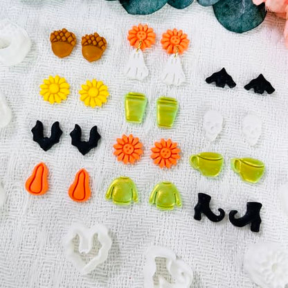 Xaekicr 12PCS Mini Halloween Clay Cutters for Polymer Clay Jewelry – Small Clay Earring Cutters, Fall Pumpkin Coffee Boot Shapes, Polymer Clay Tools & Molds Kit - color: 2F color