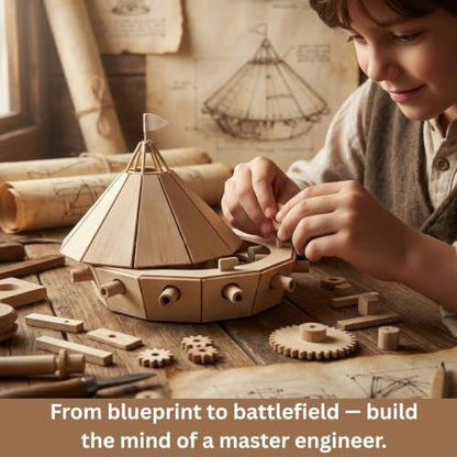 Pathfinders STEM Kit – Leonardo da Vinci Tank | Build It Yourself Wooden Model | Educational Engineering Project for Kids & Teens | Historical Military Machine Replica Toy| Science Kits for kis