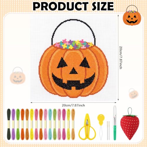 XunYee 31 Pcs Halloween Pumpkin Bucket Needlepoint Kit for Beginners Adults - style: Halloween Pumpkin Bucket