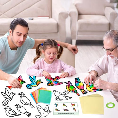 Qyeahkj 36 Set Spring Bird Suncatchers Crafts for Kids DIY Bird Window Tissue Paper Craft Kit Animal Hanging Decor for Summer School Home Activity Art Project Birthday Party Favor Gift - style: Bird