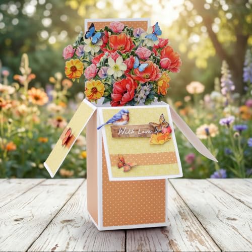 Katy Sue Blooming Box Bouquets Pop Up Card Making Kit. Make 8 3D Floral Box Cards. All-in-one Kit: Die-Cut Decoupage, Cardstock, Adhesive Pads, Envelopes & Instructions for Card Making Supplies