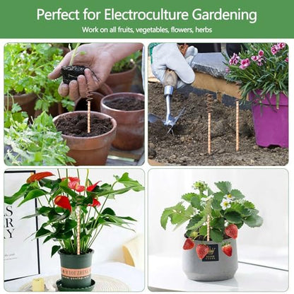 YBB 12 PCS Electroculture Copper Garden Stakes, 13.8'' and 17" Copper Coil Wire Plant Antennas for Electroculture Gardening - color: Wood