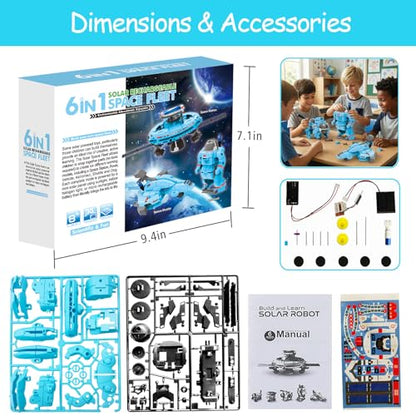 STEM Education Solar Robots Toys for Kids Age 8+, 6-in-1 DIY Science Kit Space Toys, 120 Pcs Building Experiment Robotics Set Birthday Gifts for Boys & Girls - color: Blue