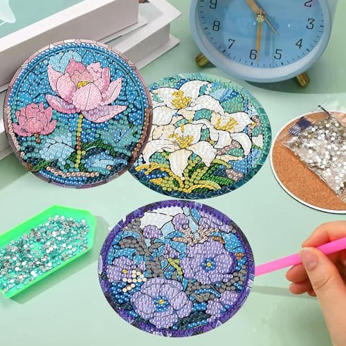 Diamond Art Coasters Kits, 8 Pcs Flowers Diamond Painting Coasters Kits - color: Colorful Flower