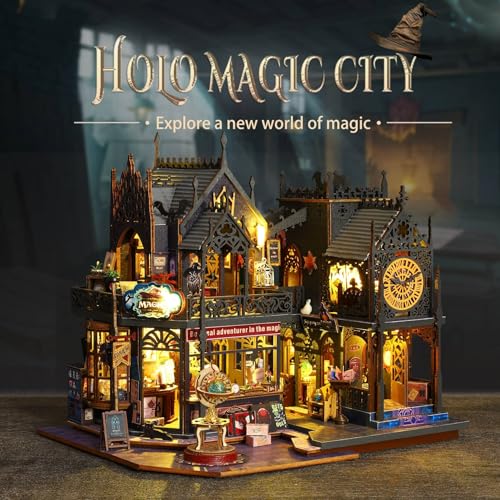 Flever Dollhouse Miniature DIY House Kit Creative Room with Furniture for Romantic Artwork Gift (Holo Magic City) - color: Holo Magic City