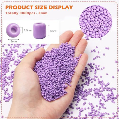 5000pcs Lavender Purple Glass Seed Beads Bulk, Small Tiny Waist Spacer Beads for Bracelet, Necklace Jewelry Making, DIY Craft Projects(3mm 8/0) - color: Lavender Purple, size: 3mm