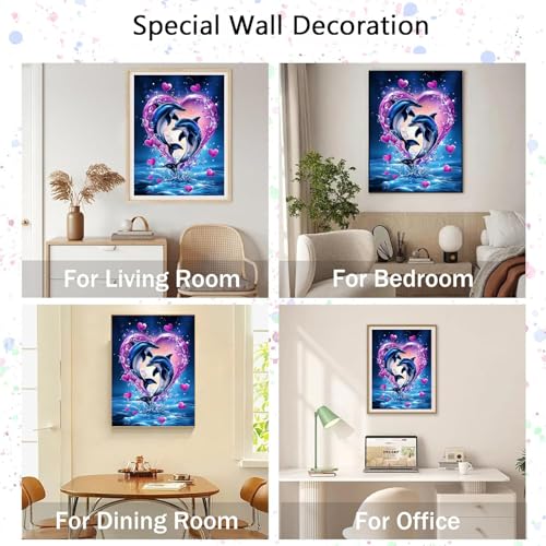 5D Diamond Art Kits for Adults, Dolphins in Love Diamond Painting Kit - color: HS018-1