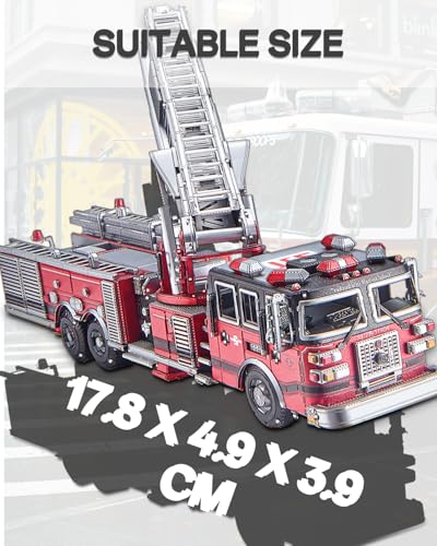 Piececool 3D Metal Puzzles for Adults, Ladder Truck Fire Engine Model Kits Building, Challenge to Assemble DIY Craft Kits, Best Birthday 354 Pcs - style: Ladder Truck