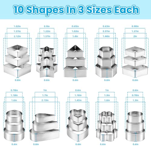 Fireboomoon 30 Pcs Mini Cookie Cutter Set, Stainless Steel Geometric Cutter - color: Silver 30pcs