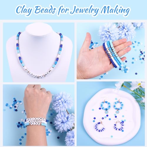 3500 PCS Clay Beads Bracelet Making Kit, Valentines Blue Beads for Crafts - color: Blue