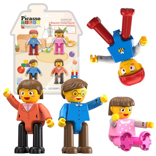 PicassoTiles 4pcs Magnetic Family Action Figures Toddler Magnet Toy Expansion Pack Educational Add-on STEM Learning Kit Toys Pretend Playset for Construction Building Block Tile for Kids Age 3+ PTA01 - color: Red