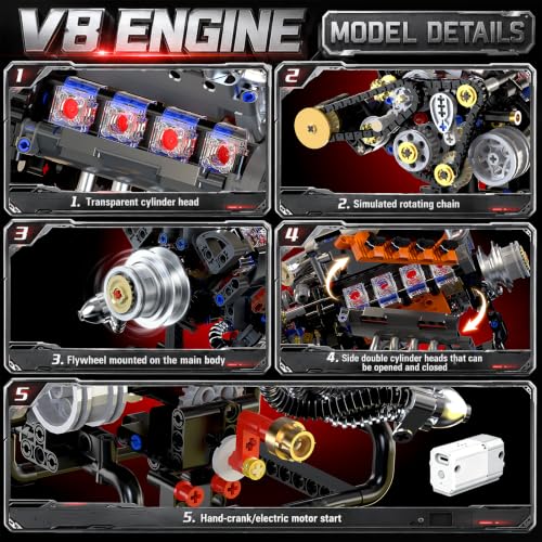 V8 Engine Model Kit, 767 PCS Mini Car Engine Building Sets