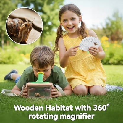 Wooden Bug Catcher for Kids, 360° Rotating Magnifier, Insect Explorer kit, with Bug Habitat, Butterfly Net, Bug Tongs, 10 Insect Cards, Montessori STEM Nature Toy for Outdoor