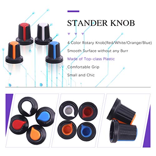 Swpeet 75Pcs B5K 10K 20K 50K 100K Ohm Knurled Shaft Linear Rotary Taper Potentiometer with 5 Different Kinds Knob(WH148) Kit for Tinkering - style: Plastic