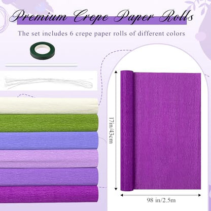 6 Colors Crepe Paper Kit 17 x 98 Inch, Purple and Green Series - color: Purple and Green Series
