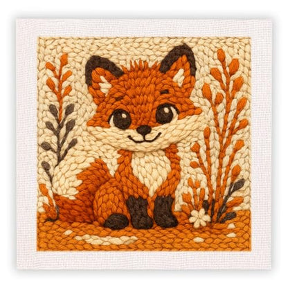 SDOYUNO Punch Needle Kit with Frame for Adults Beginners Kits 9.84 x 9.84 Inch Embroidery Starter Kits Punch Needle Kit with Fox Pattern, Threader, Yarns, Rug Punch, DIY Craft Kits (Brown) - color: brown