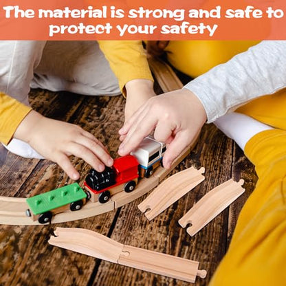 4PCS Wooden Train Track Expansion Packs - Rollings Hills Ascending Track Pieces, Bridge, Pier, Railway Accessories Compatible with Most Toy Train Railroads