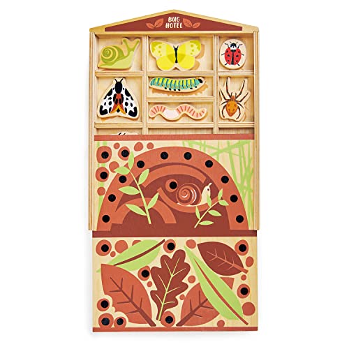 Tender Leaf Toys - The Bug Hotel - 13 Wood Garden Bugs with Shelving Unit and Front Panel - Made for Little Hands - Open-Ended Nature Play - Science Learning Toy for Boys and Girls - Age 3+
