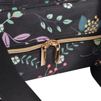 Portable Square Cross Stitch Starter Kits Bag Embroidery Project Bag Embroidery Tool Storage Tote Bag with Multifunctional Pockets, Bag Only (Black Leaves) - color: Black Leaves