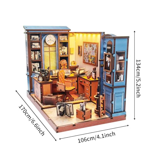 Music Park Book Nook for Adults, 3D Wooden Puzzle Detective Office with LED - color: Detective Office