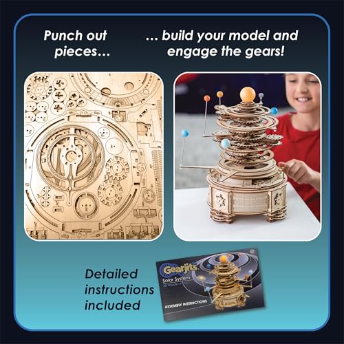 MindWare Gearjits: Solar System – Wooden 3D Building Puzzle for Teens & Adults – DIY Solar System Model – Fun for Parents Too! – Great STEAM Gifts for Ages 12+