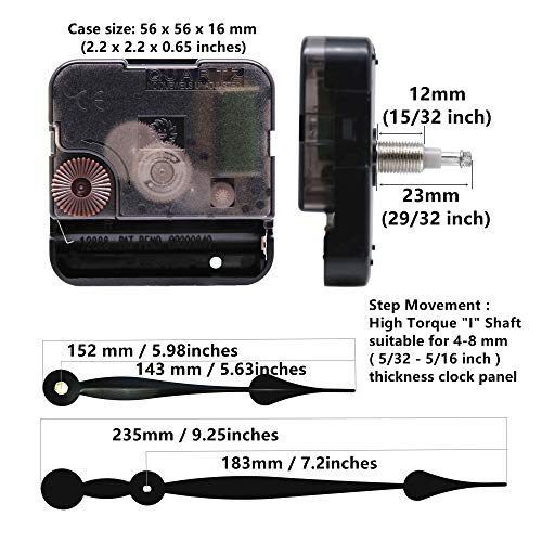 TIKROUND Youngtown 12888 High Torque Quartz Clock Movement Replacement Parts with 235 mm / 9.25 Inch Long Spade Hands - size: Total minute hand length 9.25 inch