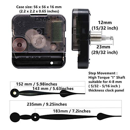 TIKROUND Youngtown 12888 High Torque Quartz Clock Movement Replacement Parts with 235 mm / 9.25 Inch Long Spade Hands - size: Total minute hand length 9.25 inch