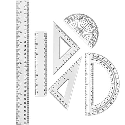 Tenare 6 Pcs Math Geometry Ruler Set, Protractor Triangle School,Clear - color: Clear