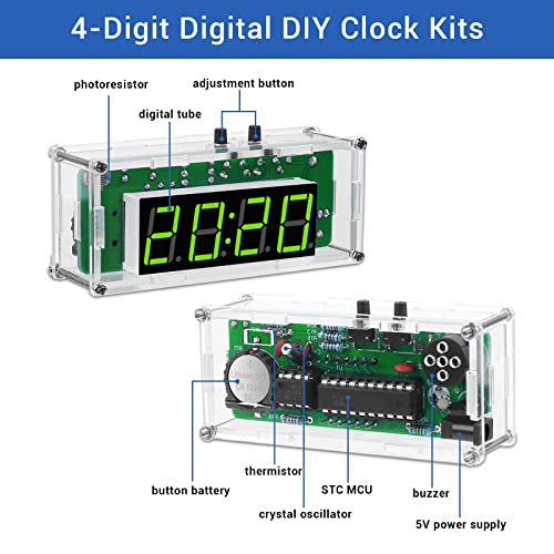 MiOYOOW DIY Digital Clock Kit, 4-Digit Alarm Clock Soldering Practice Kit - color: 4 Digit Multifunctional Clock Kit