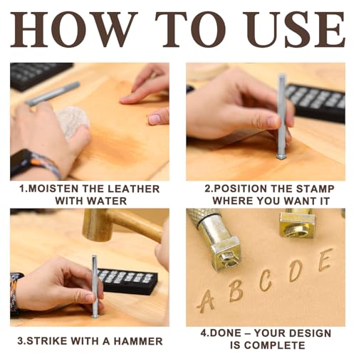 BESTNULE 37pcs 1/4“/6mm Leather Stamping Tool, Stamping Tool Set, 26PCS Capital Letter+ 10pcs Symbols+ 1 Handle for Leather Craft - color: 6mm(37pcs)-2
