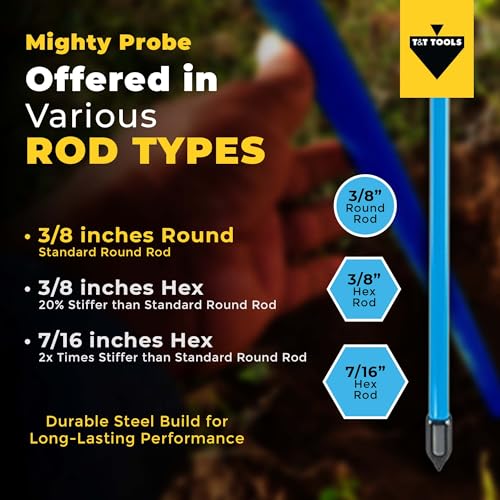 T&T Tools 42-Inch Mighty Probe Metal Soil Probe – 3/8" Round Rod - 1 Pack - size: 42-Inch Long Overall w/ 3/8" Metal Round Rod