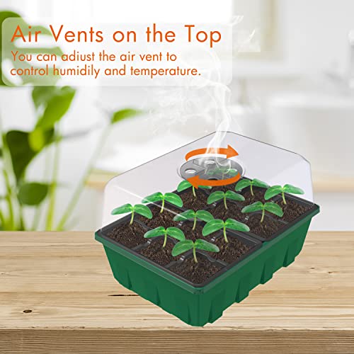Gardzen 10 Pack Seed Starter Trays with Dome and Green Base 120 Cell - size: 12-Cell Black 10-Pack