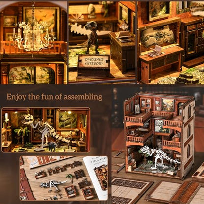 Dinosaur Fossil Museum Book Nook Kit, DIY Miniature Model with LED - color: Dinosaur Fossil Museum