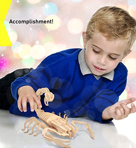Puzzled 3D Puzzle Scorpion Wood Craft Construction Model Kit, Fun & Educational Animal DIY Wooden Toy Assemble Model Unfinished Crafting Hobby Puzzle to Build & Paint for Decoration 33 Pieces Pack