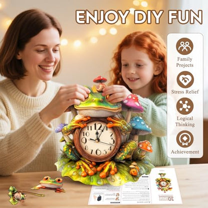 3D Puzzles for Adults Wooden Frog Puzzle Clock Adult Crafts - color: Frog Clock