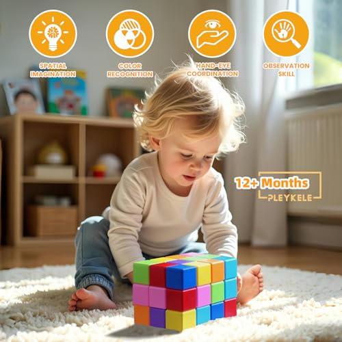 16PCS Large Magnetic Blocks for Toddlers 1+, Big 1.65 Inch Cubes, 8 Colors - color: 16 Pieces