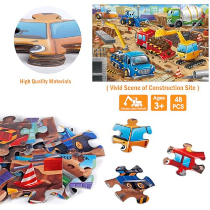 Jumbo Floor Puzzle for Kids,48 Piece Construction Site Jigsaw Puzzle - style: Construction Site