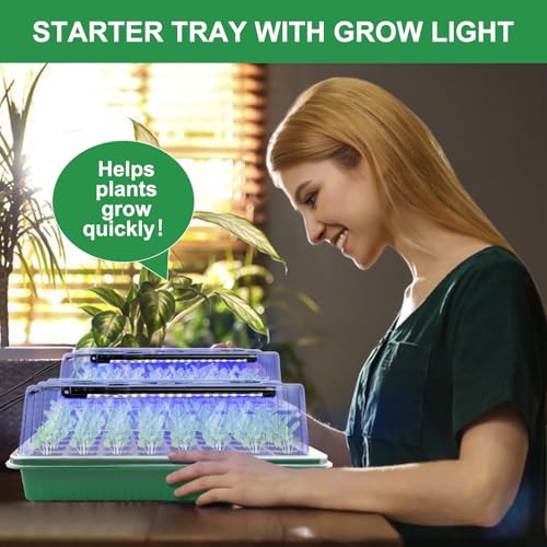 Seed Starter Tray with Timed Grow Light, 2 Pack 80 Cells Plant Starter Tray Seedling Starter Kit with Humidity Domes Base Indoor Mini Greenhouse Plant Germination Trays for Seeds Growing Starting - size: 40 Cells-2 PCS