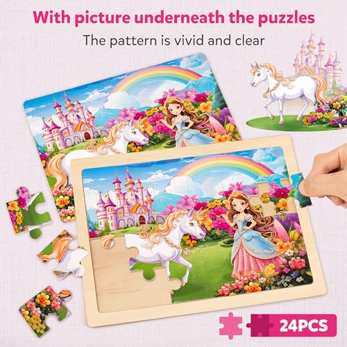 SYNARRY Large Unicorn Princess Fairy Wooden Puzzles for Kids Ages 4-6 - style: Unicorn