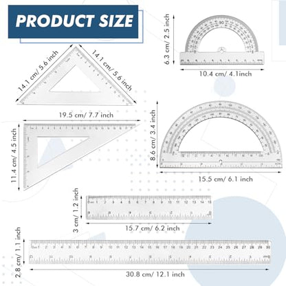 Tenare 6 Pcs Math Geometry Ruler Straight Protractor Triangle, Clear - color: Clear