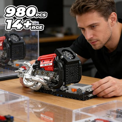 Mould King 10188 Engine Building Kit for Adults, Combustion Racing Car Engine Model Kit for Display, STEM Building Project for Teens 14+(980 PCS) - style: STR Engine