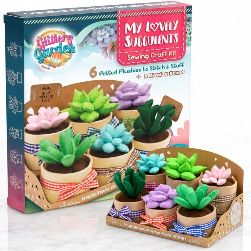Glittery Garden Felt Succulent Craft Kit. Sewing Project to Make 6 Plushies - style: Succulent Sewing Craft Kit
