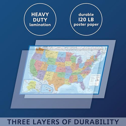 Laminated World Map & US Map Poster Set - 18" x 29" - Wall Chart Maps of the World & United States - Made in the USA - (LAMINATED, 18" x 29") - color: Blue